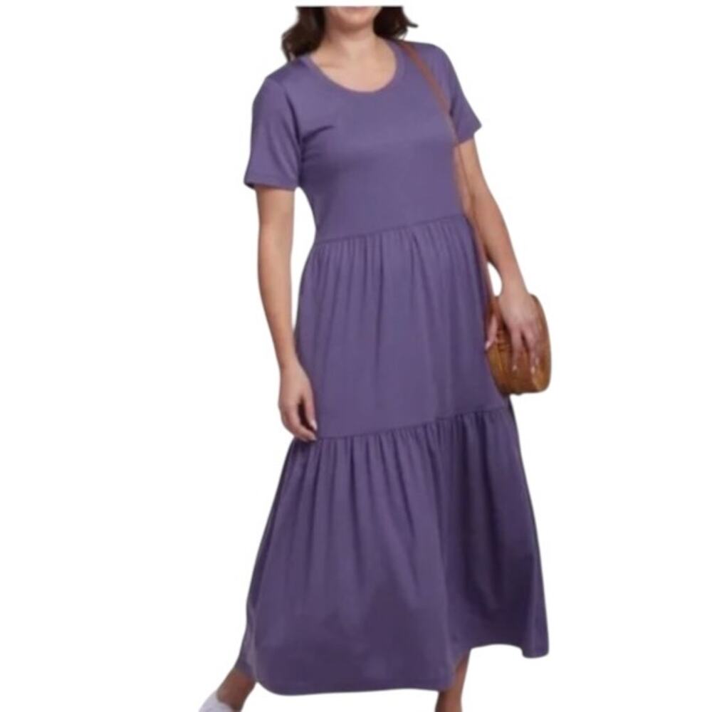 Woolx Lucia Tiered Maxi Dress Pockets Montana Grape Merino Wool Purple XL